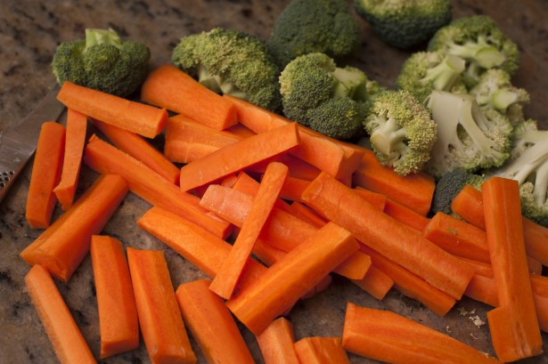 Chopped fresh carrots and broccoli
